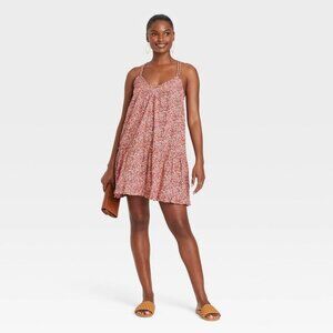 Universal Thread Women's Sleeveless Short Pintuck Mini Dress Pink Floral L